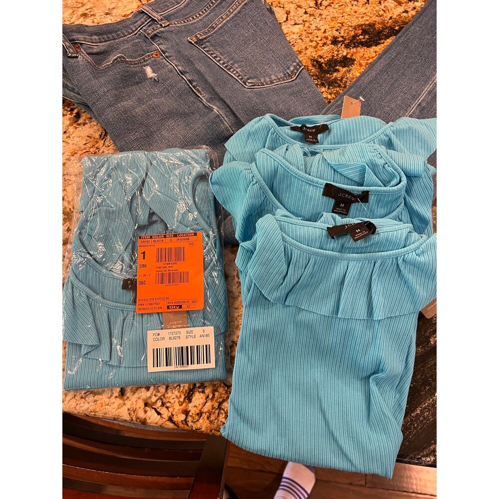 NWT J Crew Turquoise Ruffle-Neck Ribbed Tank Top - Picture 6 of 7